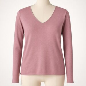 Vtg Y2K Womens Pink Silver V Neck Long Sleeve Knit Sweater Top Coquette Dainty